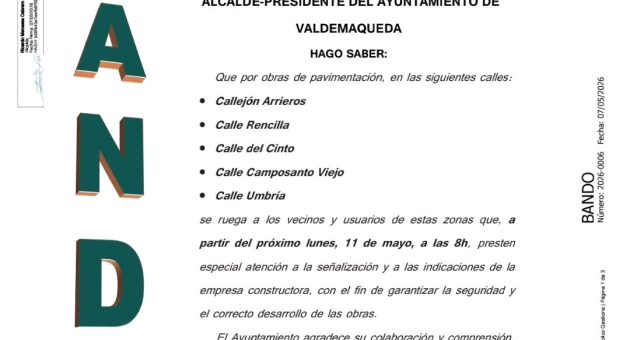 Bando: trabajos de pavimentación 